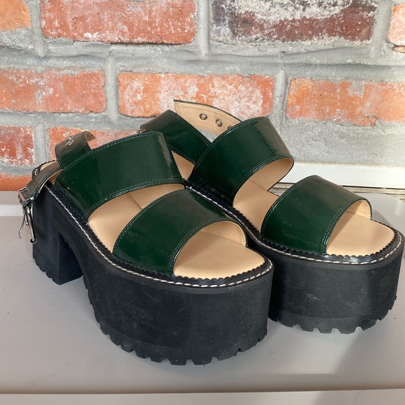 Urban Outfitters Shoes - Brand New Urban Outfitters Forest Green Patten Leather Platform Sandals